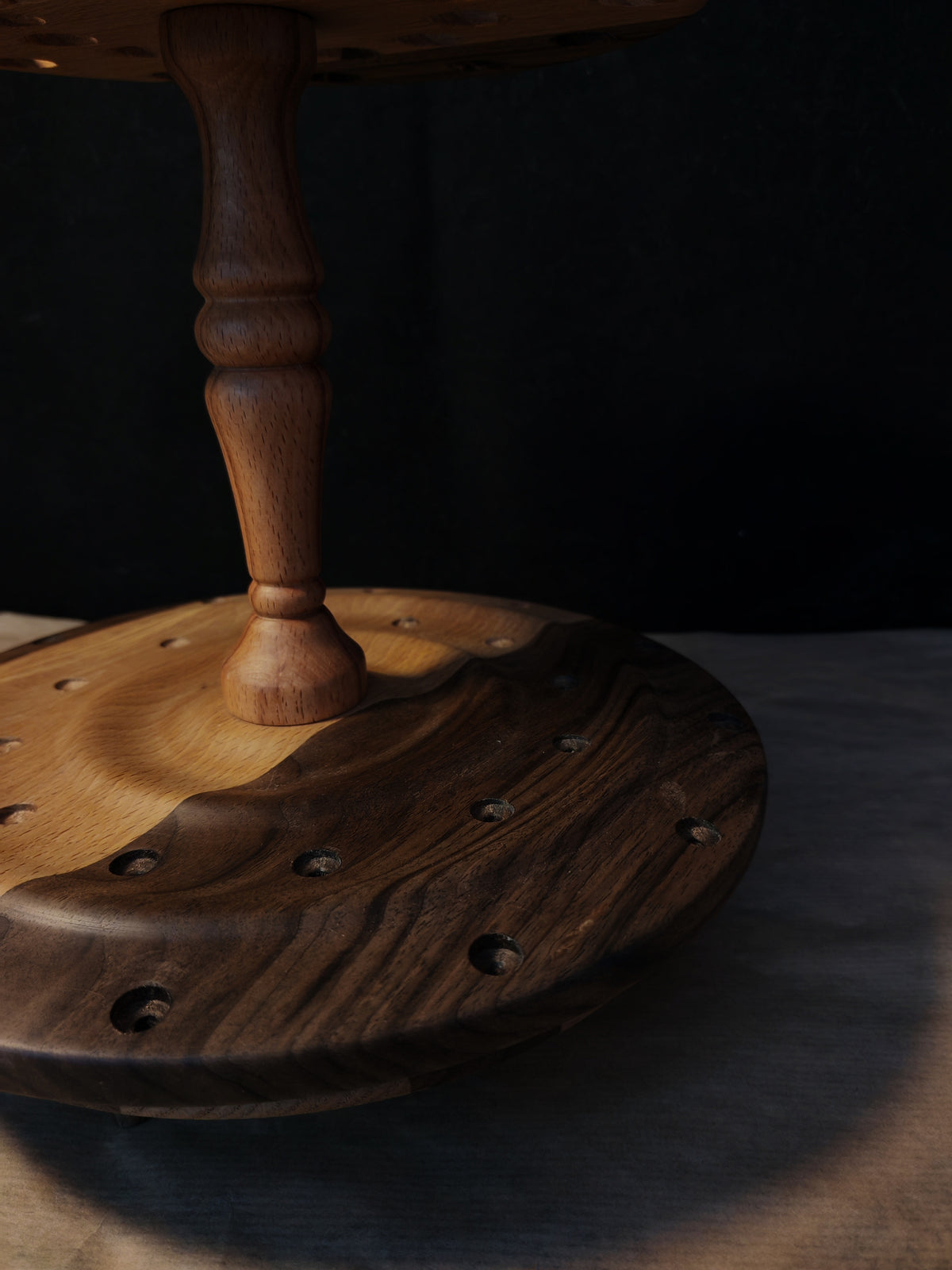 Beech and Walnut Rotating Spindle Stand for 24 Spindles