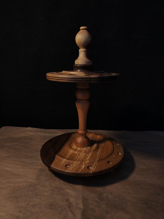 Beech and Walnut Spindle Stand for 12 Spindles