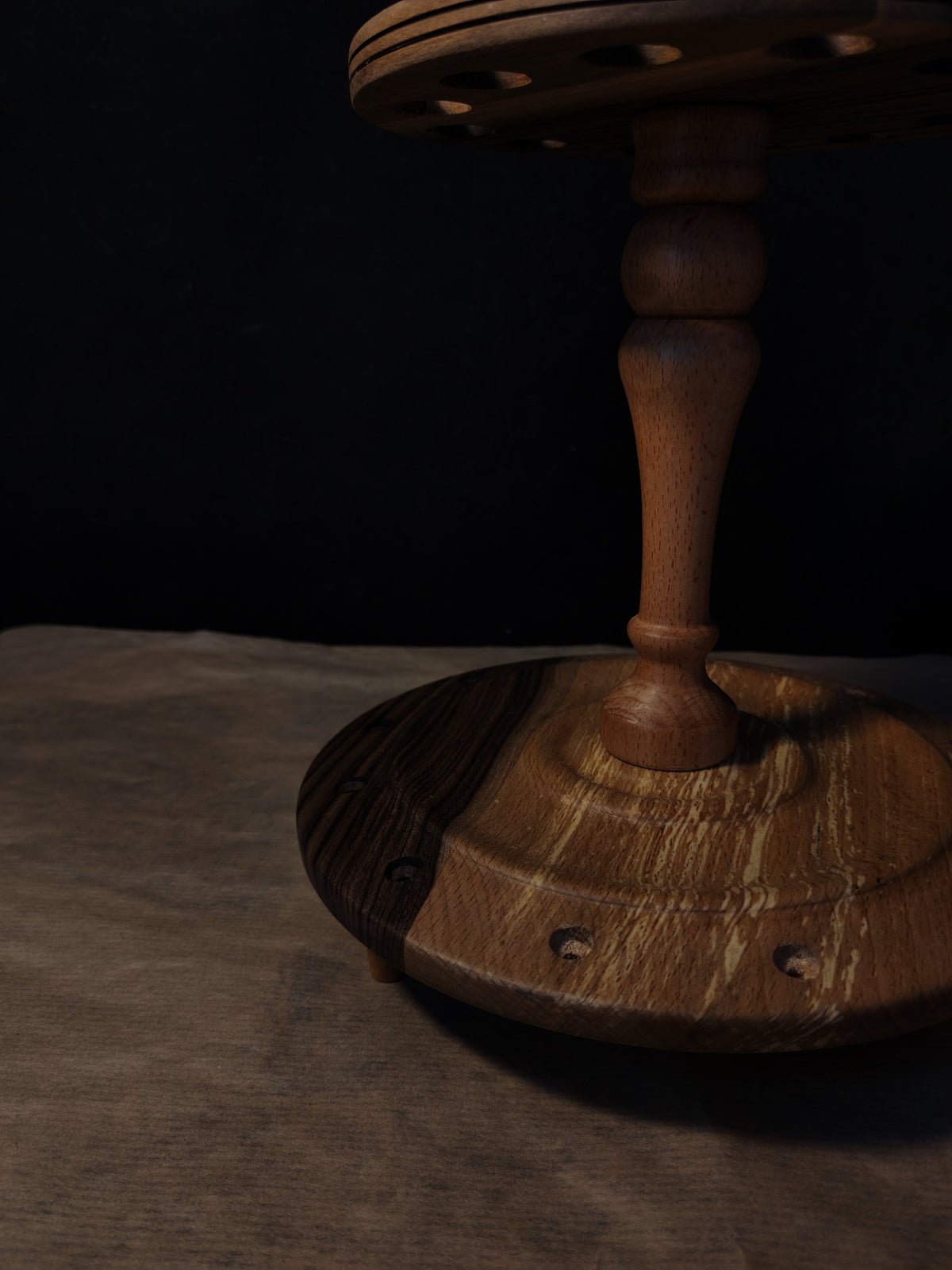 Beech and Walnut Spindle Stand for 12 Spindles