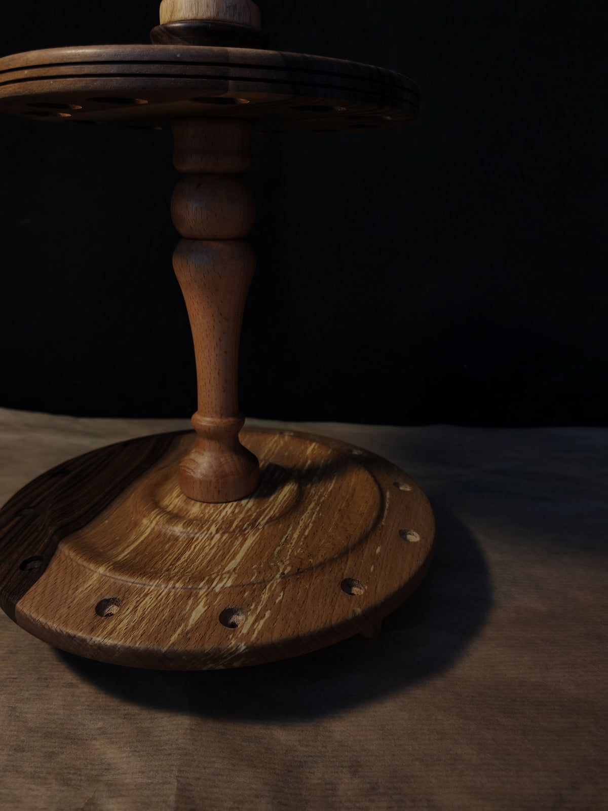 Beech and Walnut Spindle Stand for 12 Spindles