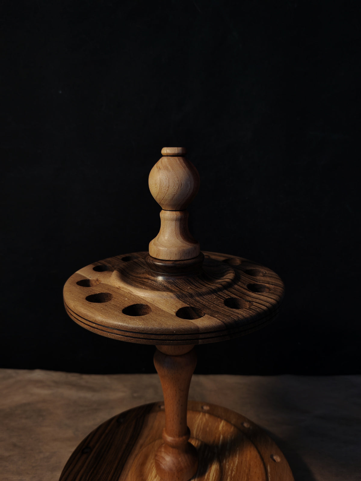 Beech and Walnut Spindle Stand for 12 Spindles