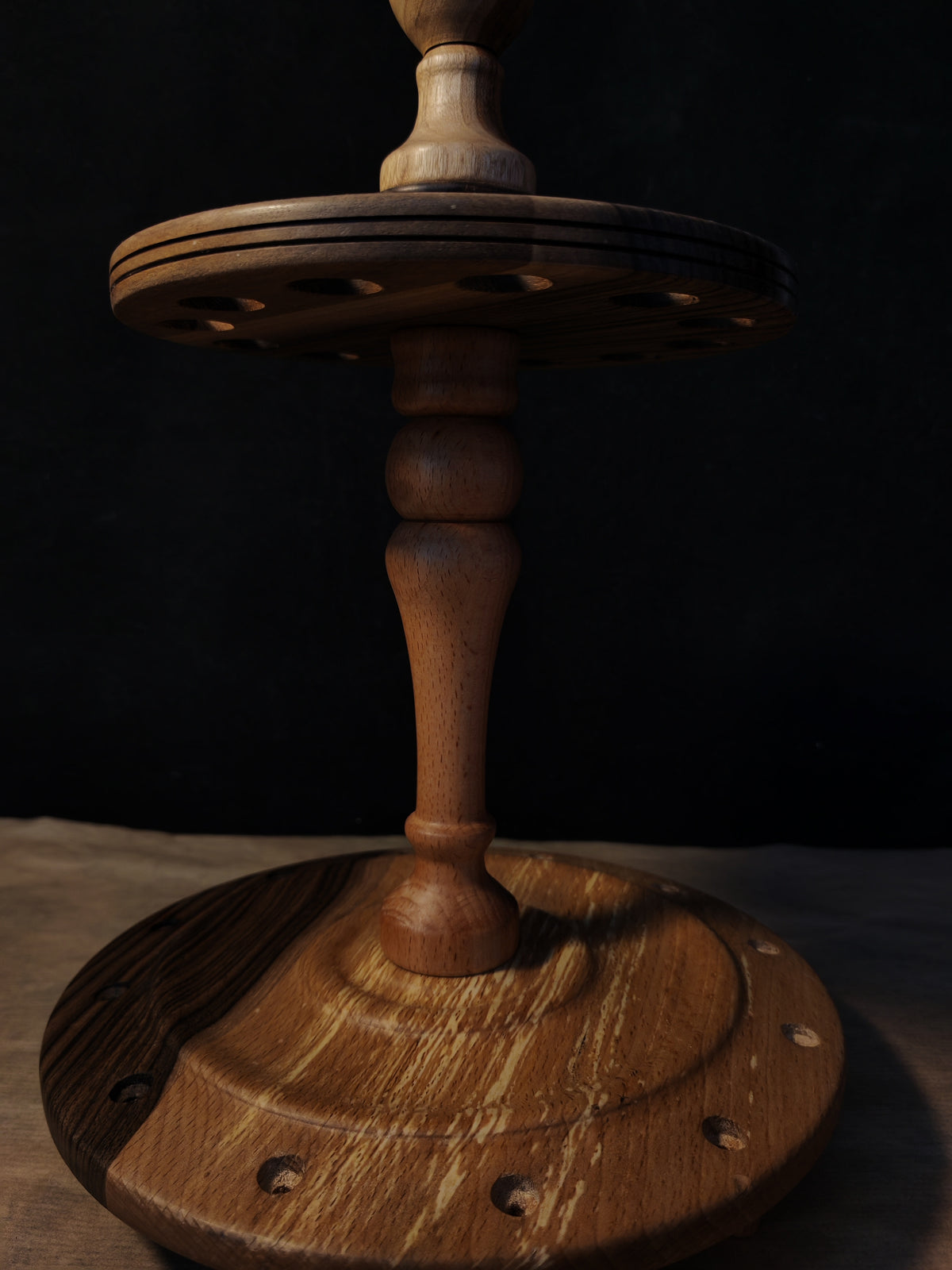 Beech and Walnut Spindle Stand for 12 Spindles
