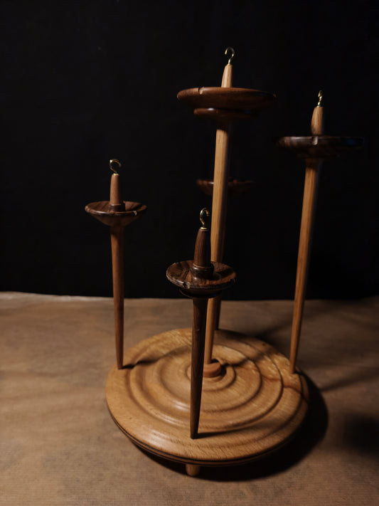 Set of 5 Wooden Drop Spindles with Pear Stand