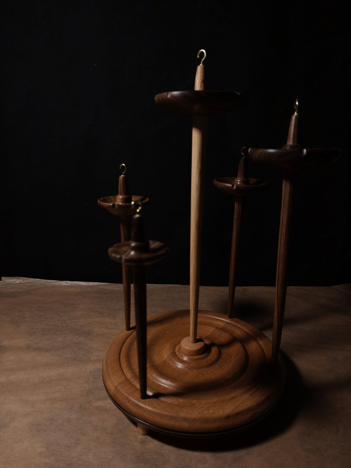 Set of 5 Wooden Drop Spindles with Pear Stand – 20–58g / 0.71–2.05 oz
